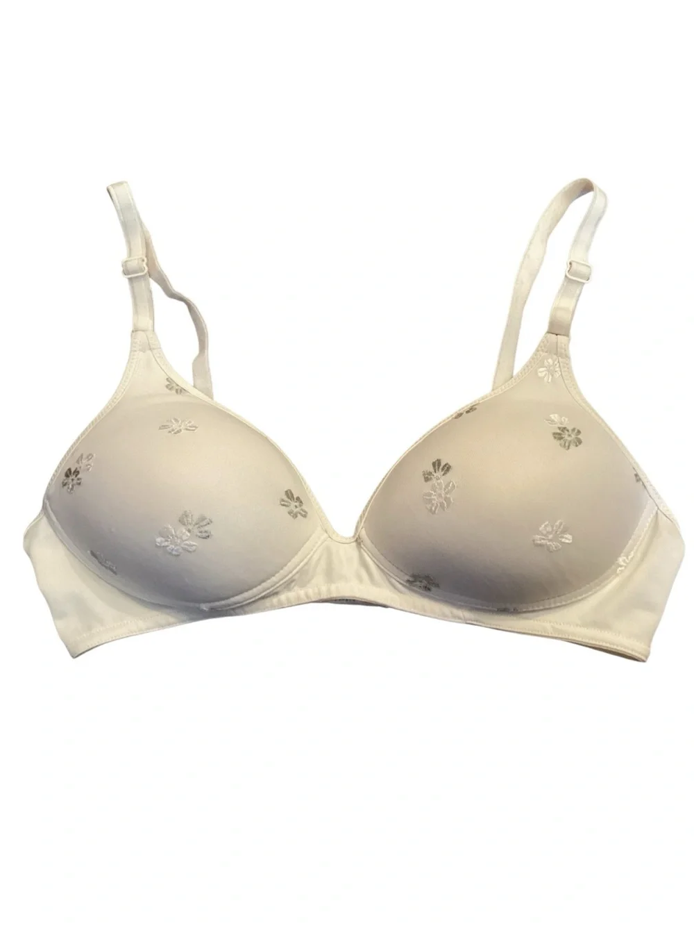 34B Warner’s Wireless Embroidered‎ Floral Bra Ivory Comfort T-Shirt Bra 01289